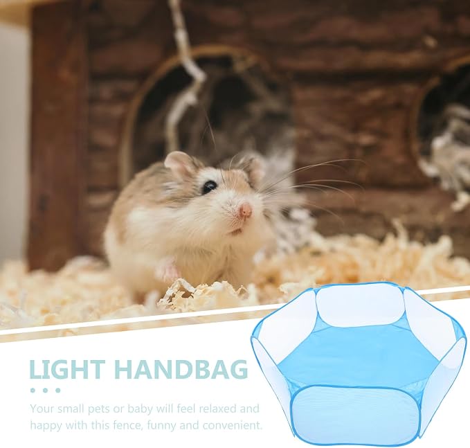 FRCOLOR Foldable Hexagonal Pet Playpen with Mesh Polyester Fabric, Small Animals Safety Pen for Indoor Home Use, Blue Collapsible Puppy and Kitten Play Tent for Dogs and Babies