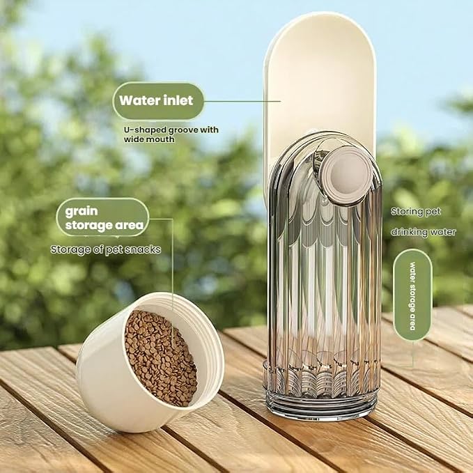 Portable Dog Water Bottle with Food Container, 2-in-1, Beige