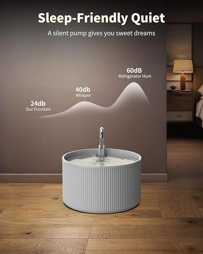 Lawfery 74oz/2.2L Ceramic Cat Water Fountain, Automatic Pet Drinking Fountain for Indoor Cats & Small Dogs, BPA-Free Water Dispenser with Ultra-Quiet Pump, Easy Maintenance