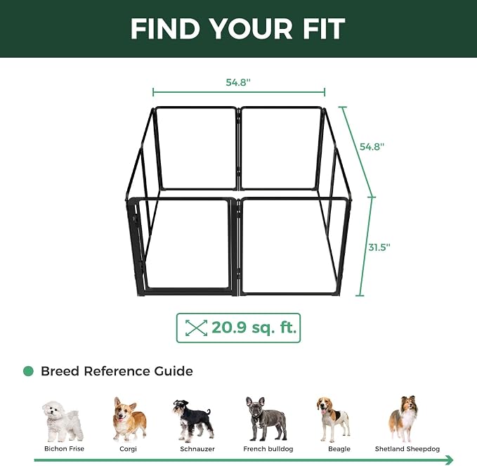 FXW AuraSpace Pro Acrylic Indoor Dog Playpen, Heavy-Duty with Metal Frame, 32" Height 8 Panels for Small and Medium Dogs, Black│Patented
