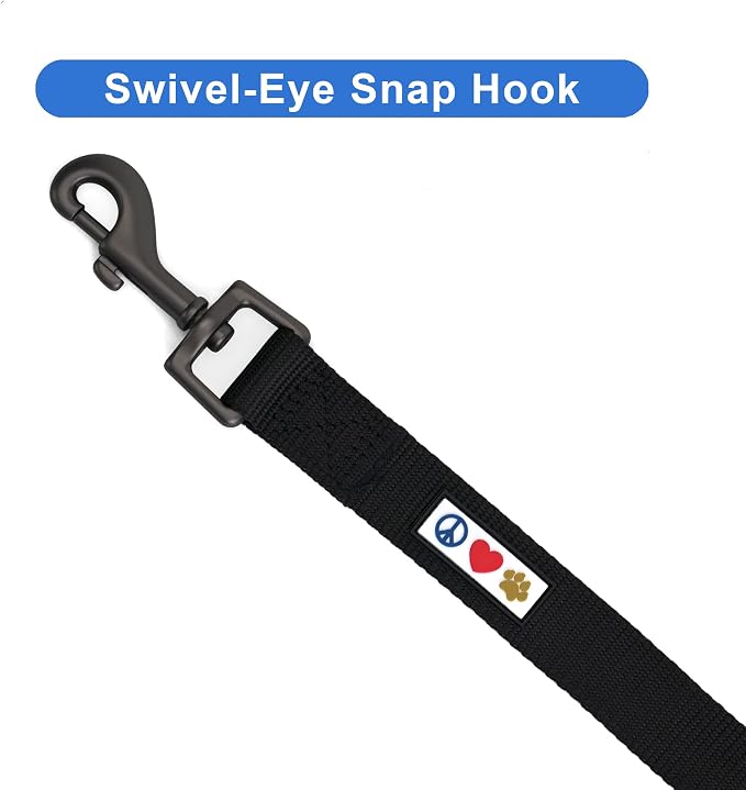 Pawtitas Personalized 6 ft Black Dog Leash XS/S Custom Name and Phone Embroidery Strong Nylon Leash for Small Breeds