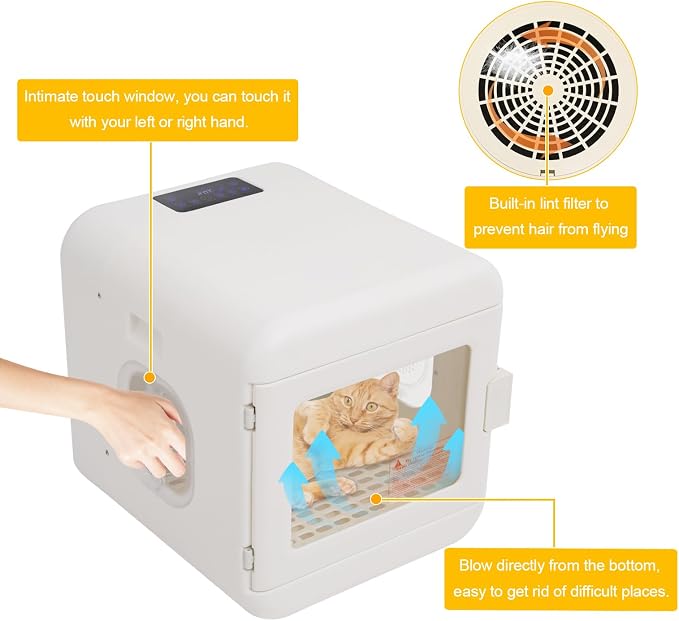60L Pet Grooming Dryer Box Ultra Quiet Pet Hair Dryer, Fully Automatic with Smart Temperature Control, 360° Efficient Airflow, Ideal Cat and Dog Drying Box for Small Pets, White