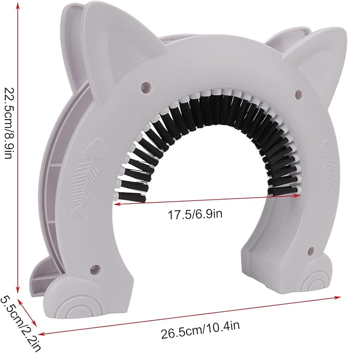 Cat Door Interior Door with Grooming Brush,Cat Brush for Long or Semi Short Haired for Shedding Removing Loose Fur and Massage (White)