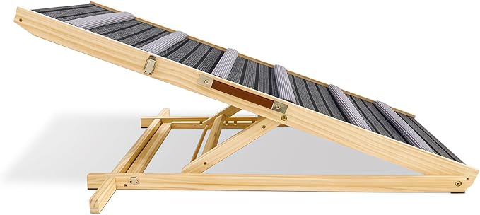 Dog Ramp for Couch and Bed, Portable Pet Ramp with 6 Adjustable Heights (14''-25''), Stable Pine Wood Pet Steps with Non-Slip Surface for Small Dogs and Cats