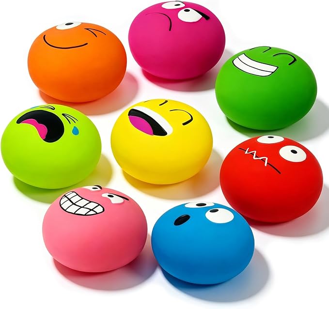 Latex Squeaky Dog Toys for Small Dogs & Tiny Breeds, 2.2" Flat Ball | 2.2"*2.2"*1.3" Burger Shape Squeaky Dog Balls 8pcs, Puppy Squeak Toy with Squeaker, Soft Rubber Pet Toy Indoor & Outdoor