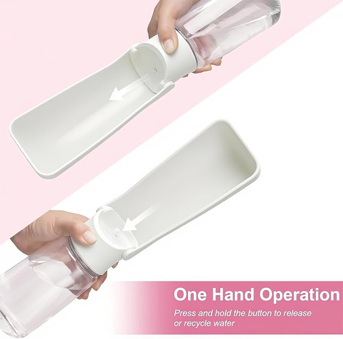 Portable Dog Water Bottle, Foldable, 19oz, White