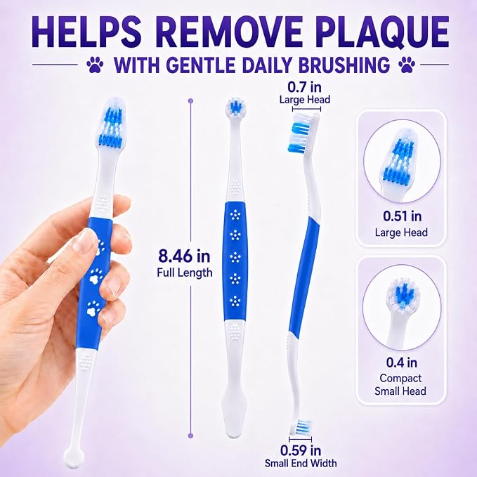 Dog Toothbrush, Dual-Head, for Medium-Large Dogs, Blue | Soft Bristles for Gentle Cleaning, 60° Curved Bristles for Better Coverage ,Comfortable for Sensitive Gums