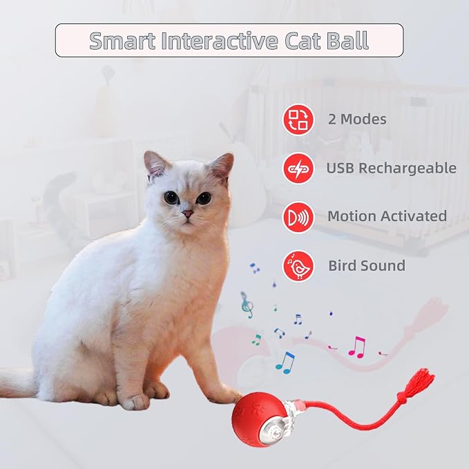 Moving Pet Ball, Cat String Toy for Indoor Cats & Small Dogs | juguetes para gatos|chirping bird cat toy|motion activated cat toy|cat toys for bored indoor adult cats