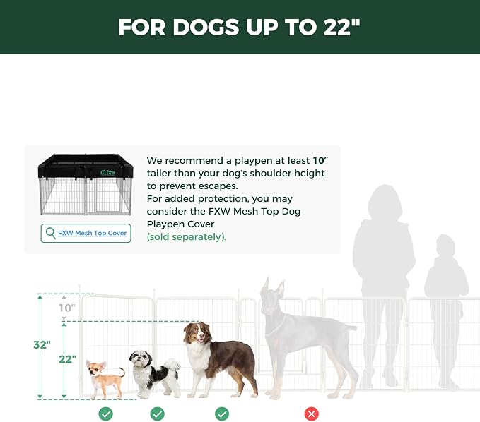 FXW Rollick Unleashed Dog Playpen, 32in, 16 Panels, Medium/Large, White