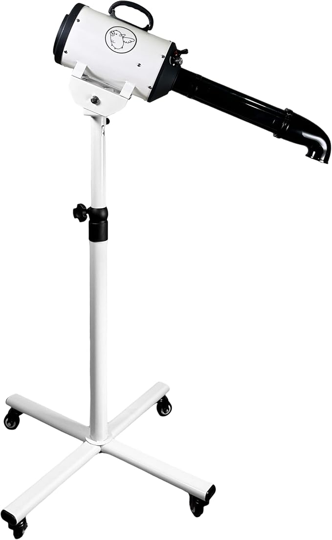 Flying Pig High Velocity Dog Pet Stand Grooming Dryer w/Variable Air Speed & Heat (White w/Black Logo)