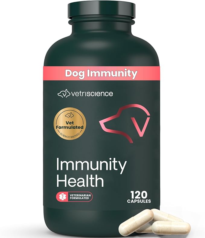 VetriScience Immunity Health for Medium and Large Dogs, 120 Count | Immune Support Supplement for Medium & Large Breed Dogs with Vitamin C, CoQ10 & L-Lysine, Hypoallergenic Formula