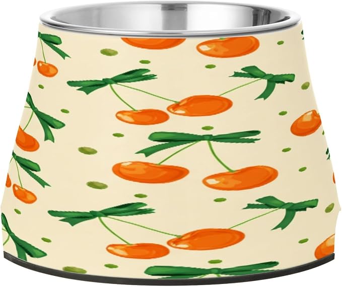 Blueangle Elevated Dog Bowls with Stainless Steel - Non-Slip 2.3 Cup High Capacity Pet Dish for Spinal Health & Cherry Bow Design（314）