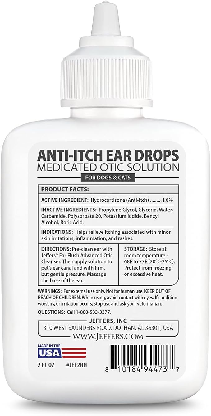 Jeffers Anti-Itch Ear Drops with 1% Hydrocortisone, 2 fl oz