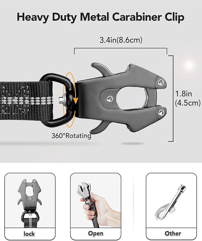 Joytale Tactical Dog Collar(17"-21") and Dog Leash Set, Shock Absorbing Bungee Dog Leash and Adjustable Strong Dog Collar with Handle for Large Dogs(Black, L)