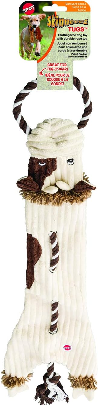 SPOT Skinneeez Barnyard Tug Dog Toy - Rope Design for Strong Chewers, Squeaker & Crinkle, Stuffing-Free, Tug Toy for Medium to Large Dogs & Puppies -23 inch, Style Varies