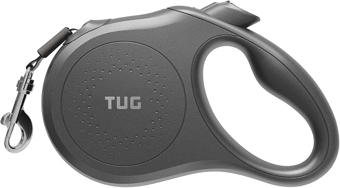TUG Quest Retractable Dog Leash | 360° Tangle-Free Retraction | 16 ft Strong Nylon Tape (Medium, Black)