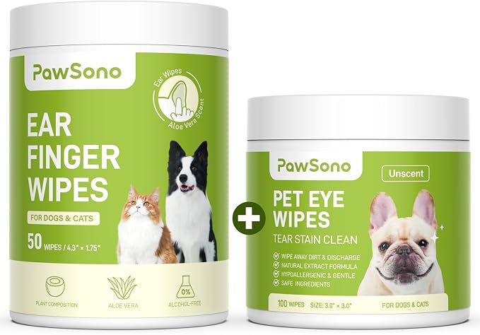 PawSono Ears and Eye Wipes for Dogs & Cats