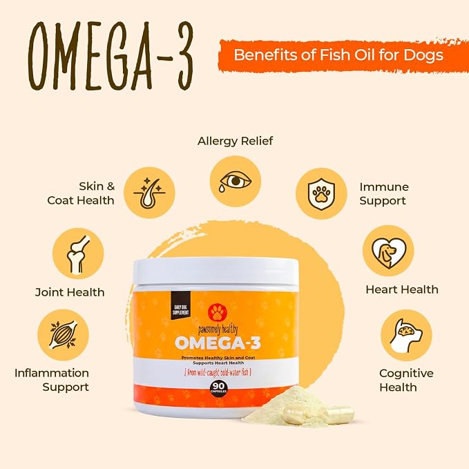Pawsomely Healthy Omega-3 for Dogs – Mess-Free Powder Capsules, No Refrigeration – Wild-Caught Anchovy Oil – EPA & DHA for Skin, Coat, Joints & Heart – All Breeds & Life Stages – 90 Count