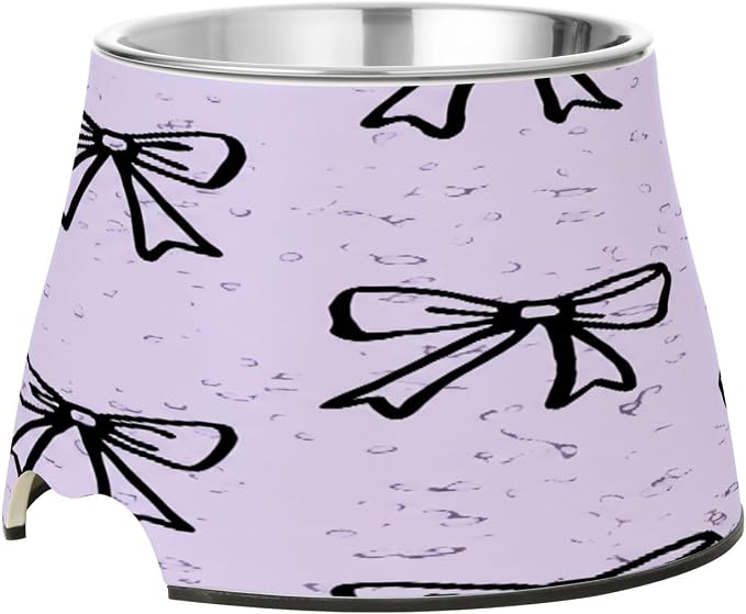Blueangle Elevated Dog Bowls with Stainless Steel - Non-Slip 2.3 Cup High Capacity Pet Dish for Spinal Health & Black Bows Design（313）