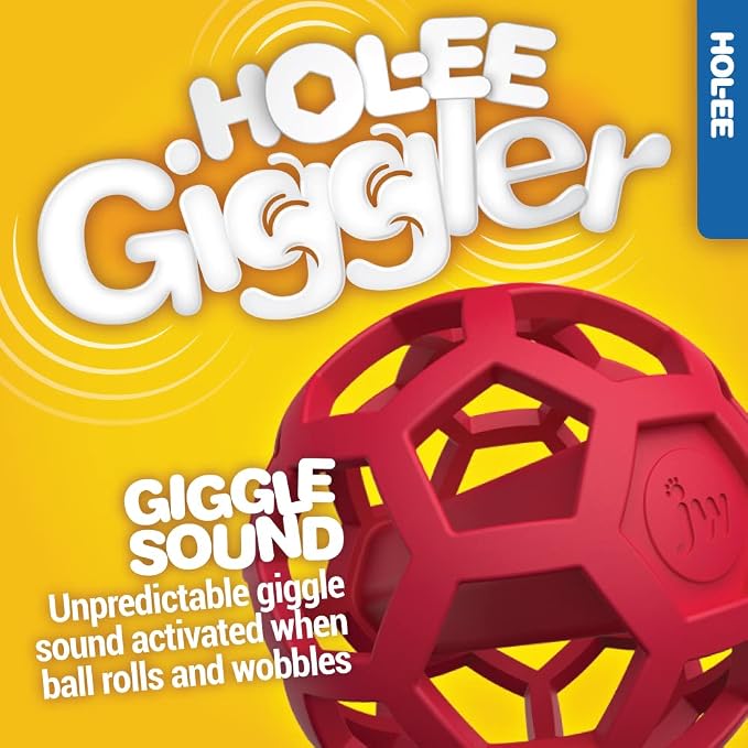 JW Pet HOL-ee Giggler Dog Puzzle Ball, Medium 4.5in, Natural Rubber, Red | 4.5 In Diameter