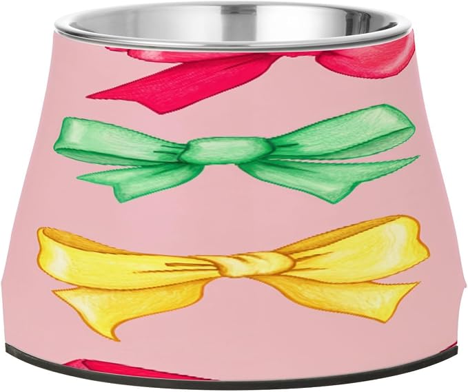 Blueangle Elevated Dog Bowls with Stainless Steel - Non-Slip 2.3 Cup High Capacity Pet Dish for Spinal Health & Colorful Bows Design（193）