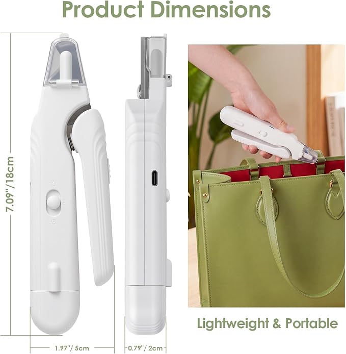 2-in-1 Cat & Dog Nail Clippers & Grinder with 2 LED Lights, White