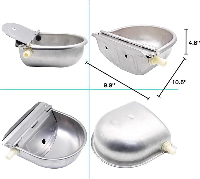 Automatic Animal Water Bowl with Float Valve, 304 Stainless Steel Livestock Water Dispenser for Dog Horse Goat Pig Cow Livestock Water Bowl Kit Includes Bowl, Pipe, 2 Valves, Quick Connector Adapter