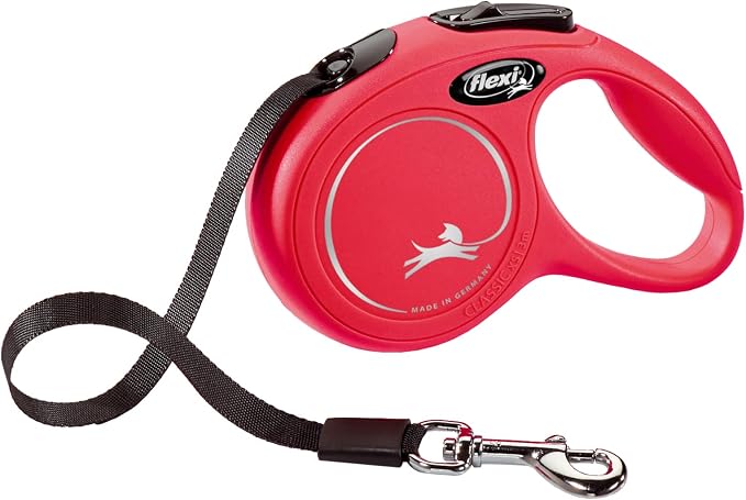 FLEXI® Classic XS Tape Retractable Dog Leash, 3-Finger Grip, 10 ft - Red | German engineered, Pocket-Size original flexi leash, durable quality for dogs up to 18 lbs, tangle-free,reliable brake system