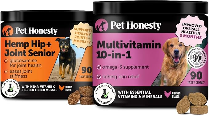 Dog Senior Joint & Multivitamin Virtual Bundle – Hemp Hip & Joint Chews (Chicken, 90 ct) + 10-in-1 Multivitamin Chews (Chicken, 90 ct)