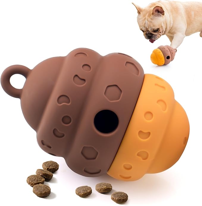 Dog Treat Dispensing Toy - Silicone Puppy Food Dispenser for Small Medium Dogs Puzzle Feeder Ball Interactive Toys & Enrichment Mental Stimulation Topple Outdoor Training Travel Honeycomb Brown