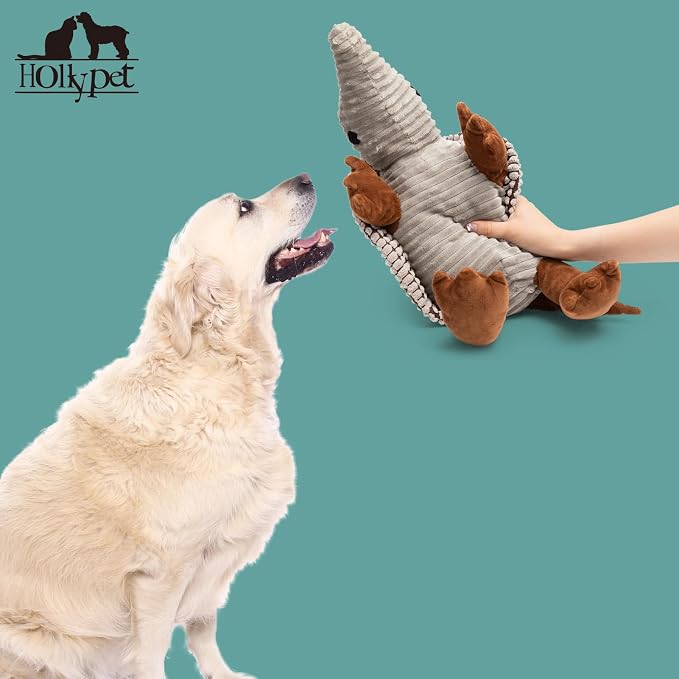 Hollypet Plush Dog Squeaky Toy Stuffed Armadillo Animal Pet Puppy Chew Toys with Clean Teeth for Small Medium Large All Breed Sizes Dogs, Gray, 10 in | plush stuffed large dog squeak animal toy with unique grunt squeaker textured fabric for teeth clean...
