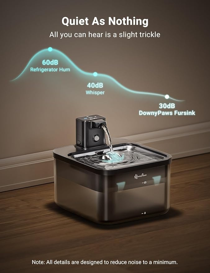 DownyPaws Cat Water Fountain Cordless, 84oz/2.5L Fursink Wireless Pet Water Fountains for Cats Indoor, Battery Operated Cat Drinking Fountain with Motion Sensor, BPA-Free, Black Pro with 6 Filters