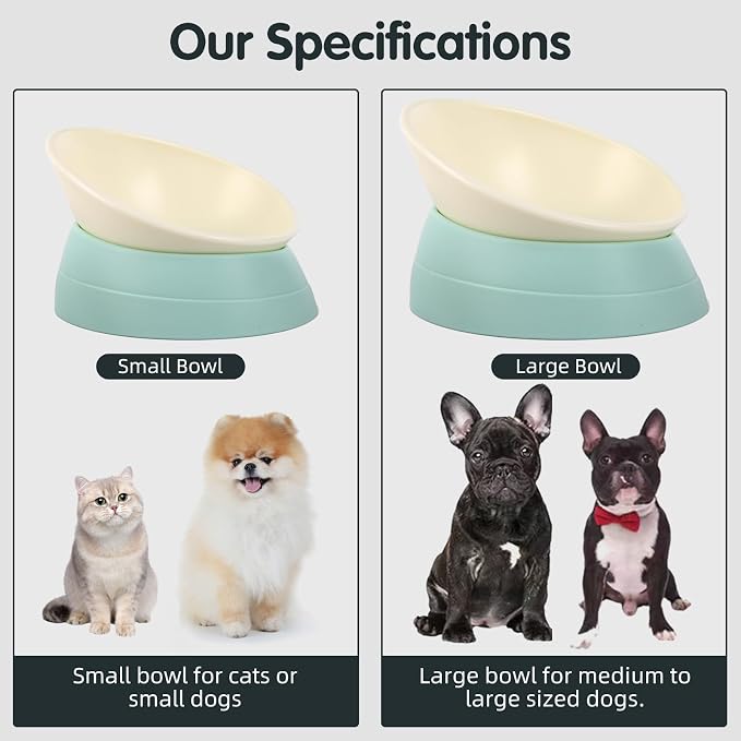 Bulldog Bowl Anti-Slip Dog Cat Dish Detachable Rubber Dog Bowl Pet Sterile Tilted Pet Feeder Slope Base (Green, 2 Cup (Small/Medium Dog))