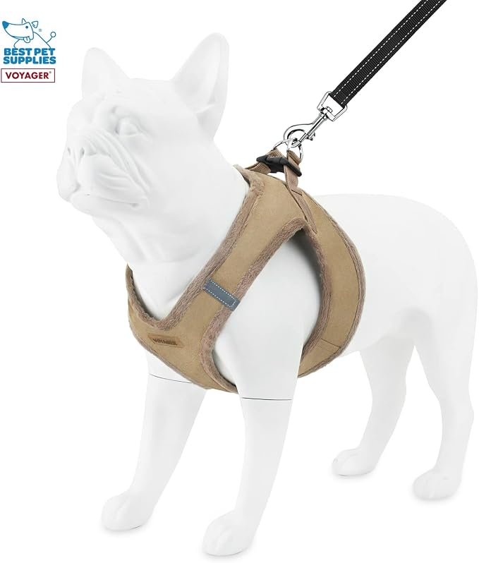 Voyager Step-in Plush Dog Harness – Soft Plush, Step in Vest Harness for Small and Medium Dogs by Best Pet Supplies - Latte Suede (Leash Bundle), M (Chest: 16-18") (Pack of 2)