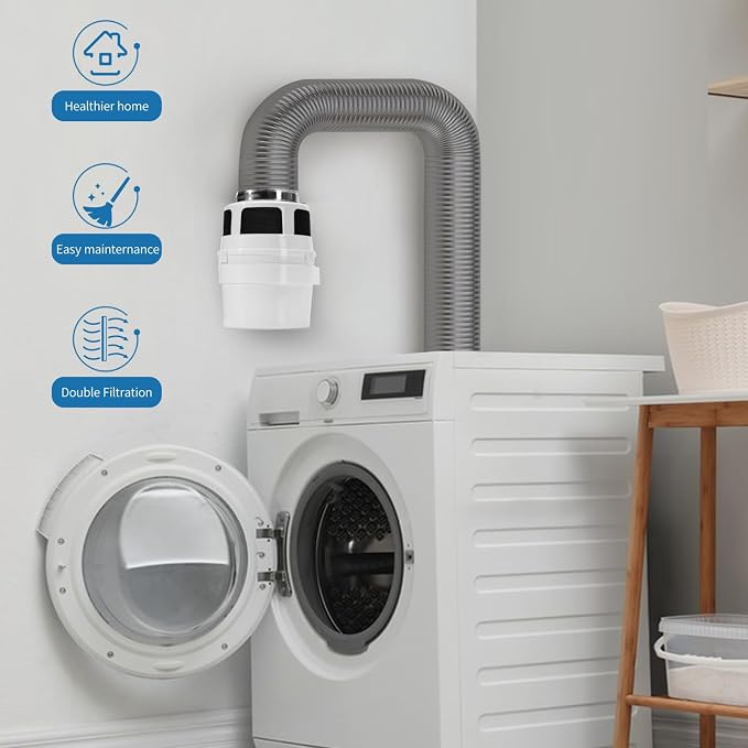 【Upgraded】 NOORNY 3 in 1 Indoor Dryer Vent Kit Lint Trap Bucket Dryer Vent for Apartment - with Double Layer 4-Inch by 5-Feet Gray Proflex Duct, for Electric Clothes Dryers