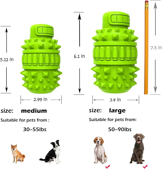 PIFFZEDO Dog Toys for Aggressive Chewers,Interactive Natural Rubber Chew & Squeaky Toy for Large Medium Breed,Dog Toothbrush,Tough & Durable (Green,Large) (Pack of 2)