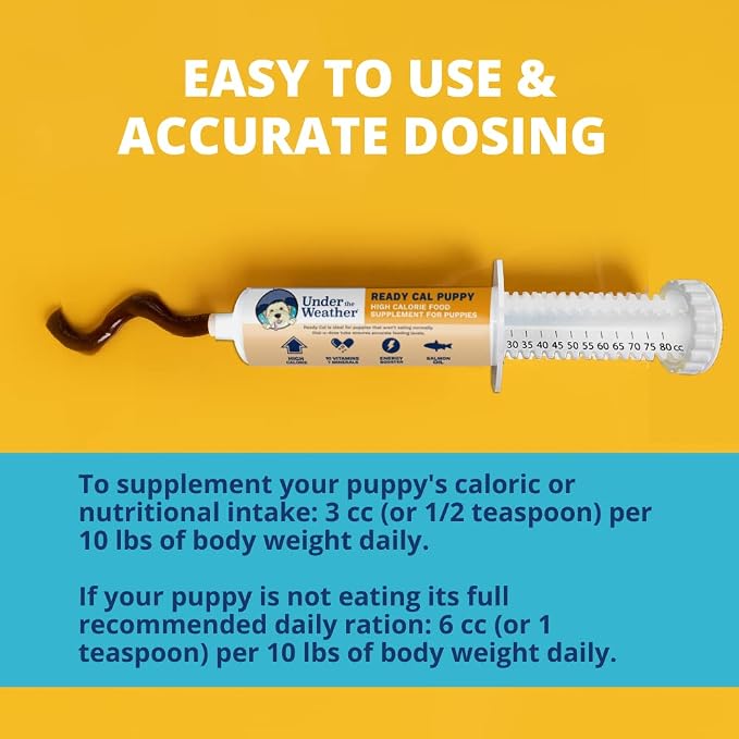 Under the Weather Pet | Ready Cal for Puppy | High Calorie Pet Nutritional Supplement for Weight Gain & Healthy Weight Maintenance | 10 Vitamins, 7 Minerals, Omega Fatty Acids & Carbohydrates | 80cc