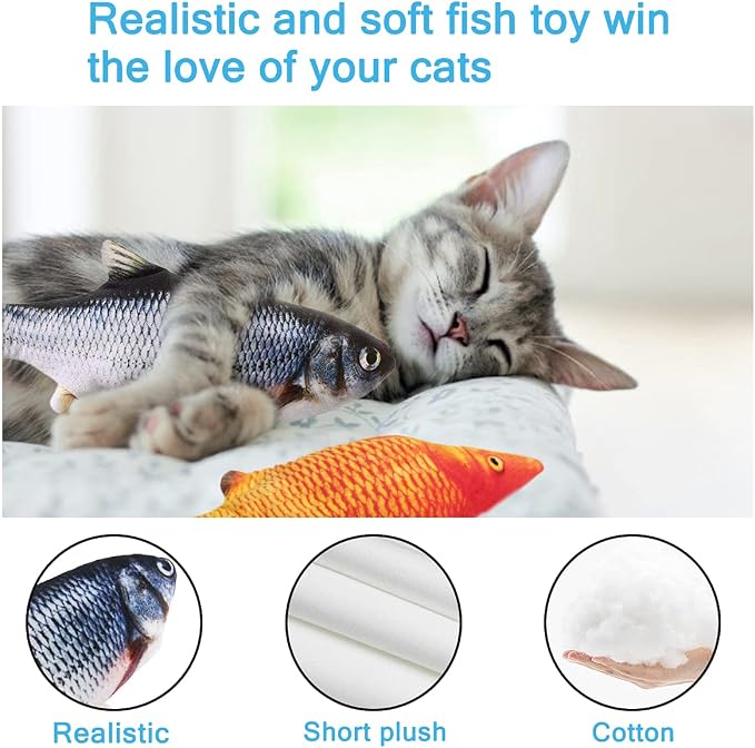 Tocirelo Cat Toys Interactive Flopping Fish with Catnip, Kitten Kicker Toy | 2Pack Interactive Motion Activated Cat Toys for Indoor Cats Self Play, 11" Automatic Floppy Fish Bored Kitty Enrichment