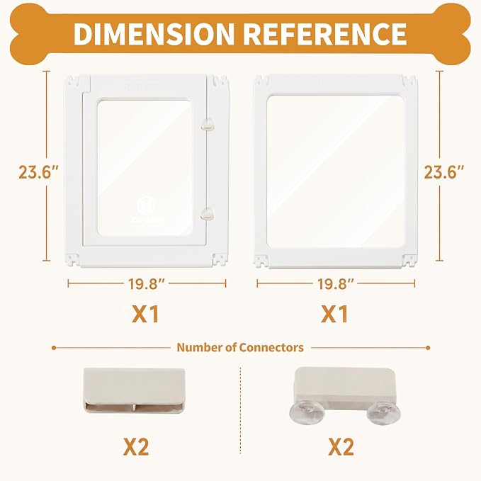 2PCS Extension Kit for Acrylic Dog Playpen Indoor, 23.6 Inch DIY Kit Expansion for Puppy Playpens with Easy Assemble, Easy Clean Acrylic Panels (White, 1 Panels + 1 Gate + 4 Khaki T-Buckles)
