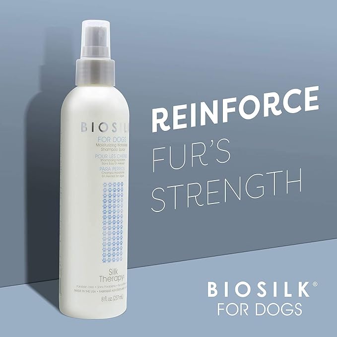 BioSilk for Dogs Silk Therapy Deep Moisture Waterless Shampoo Spray, No Rinse Between-Bath Dog Grooming Spray, Sulfate and Paraben Free, pH Balanced, Made in USA, 8 Fl Oz - 2 Pack