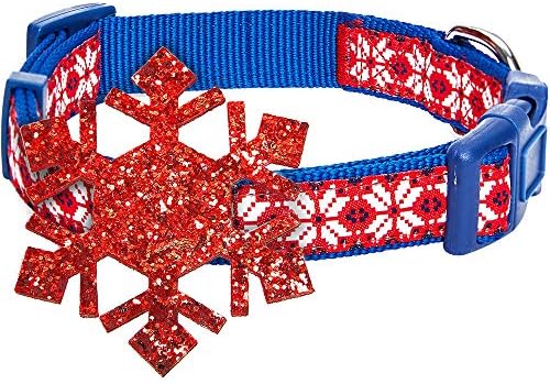 Blueberry Pet Small Christmas Dog Collar – Snowflakes Designer Collar with Bow, 12"-16" Neck, Eco-Friendly Glitter Décor for Holiday Pets