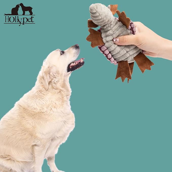 Hollypet Armadillo Squeaky Puppy Dog Toys for Small Medium Dogs, 6" | plush stuffed small dog squeak animal toy with unique grunt squeaker textured fabric for teeth cleaning toys