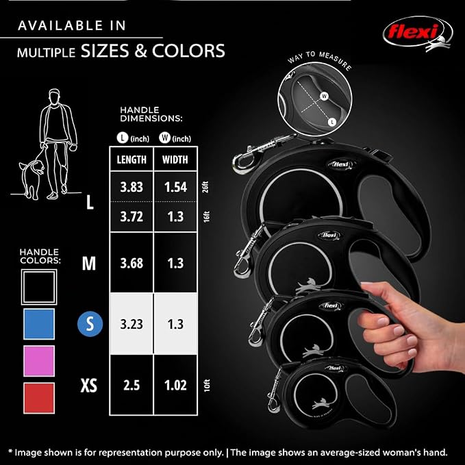 FLEXI® Classic Cord Retractable Dog Leash, Small, 26 ft - Black | German engineered, original flexi leash, durable quality for dogs up to 33 lbs, tangle-free, walking, reliable brake system