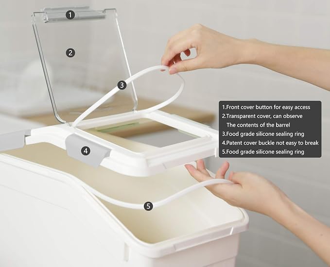 LISM 2 Pack Dog Food Storage Container with Scoop, 2-Pack, 15 LB, White