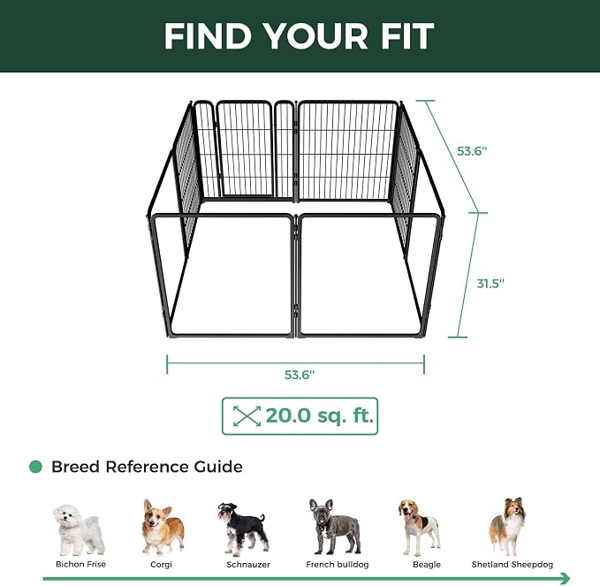 FXW AuraSpace Pro Acrylic & Wire Mesh Indoor Dog Playpen, 32" Height 8 Panels Metal Dog Pen for Small and Medium Dogs, Black│Patented