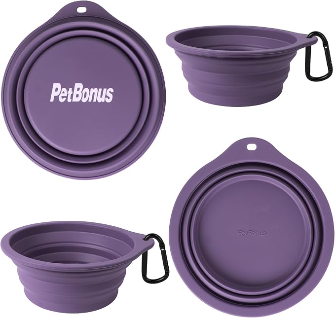 PetBonus Collapsible Dog Bowls, 2 Pack, Black, Dark Purple