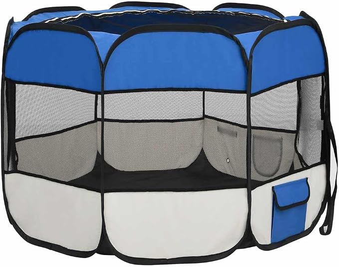 Foldable Dog Playpen with Carrying Bag, 35.4x35.4x22.8 Inches Indoor Outdoor Pet Play Area, Sturdy Steel Frame Mesh Roof and Side Nets