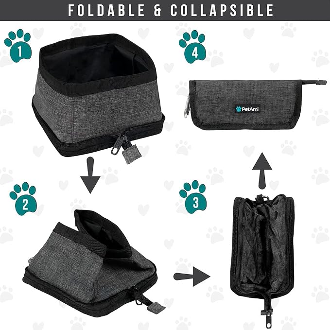 PetAmi Collapsible Dog Bowls, 2 Pack, Travel Set, Blue