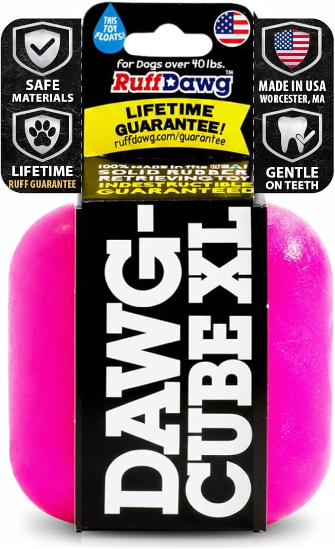 Ruff Dawg Cube XL 3.5 Indestructible Dog Toy, Pink – Heavy-Duty Rubber Fetch & Chew Toy for Aggressive Chewers – Erratic Bounce, Floats, BPA & Latex Free – Made in USA