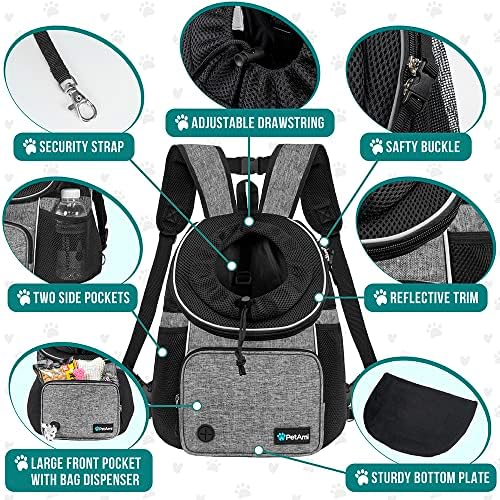 PetAmi Dog Front Carrier Backpack, Adjustable Chest Carrier, Max 15 lbs, Gray